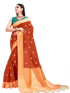 Rust Colour Designer Cotton Jacquard Coloroso Saree