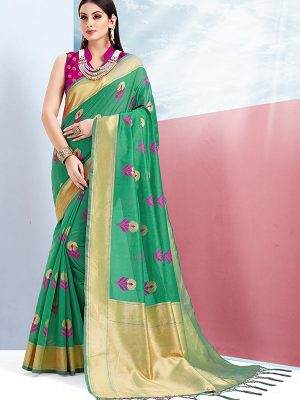 Green Colour Designer Cotton Jacquard Coloroso Saree