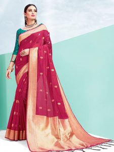 Magenta Colour Designer Cotton Jacquard Coloroso Saree