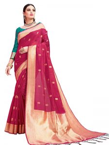 Magenta Colour Designer Cotton Jacquard Coloroso Saree