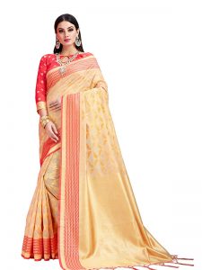 Cream Colour Designer Cotton Jacquard Coloroso Saree