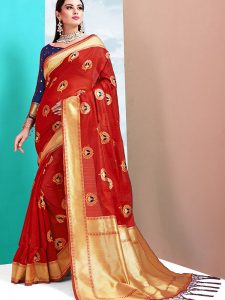 Red Colour Designer Cotton Jacquard Coloroso Saree