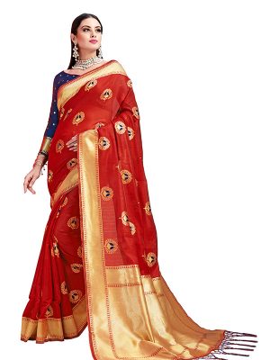 Red Colour Designer Cotton Jacquard Coloroso Saree