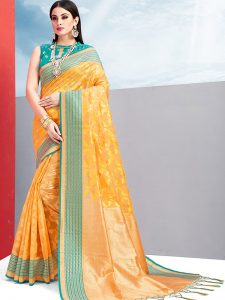 Yellow Colour Designer Cotton Jacquard Coloroso Saree