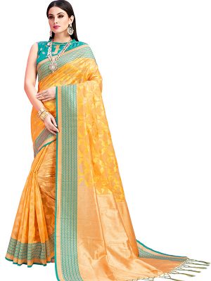 Yellow Colour Designer Cotton Jacquard Coloroso Saree