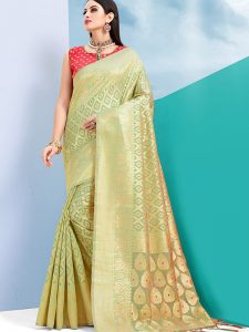 Green & Gold Colour Designer Cotton Jacquard Coloroso Saree