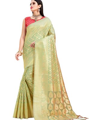 Green & Gold Colour Designer Cotton Jacquard Coloroso Saree