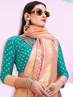 Pink & Gold Colour Designer Cotton Jacquard Coloroso Saree