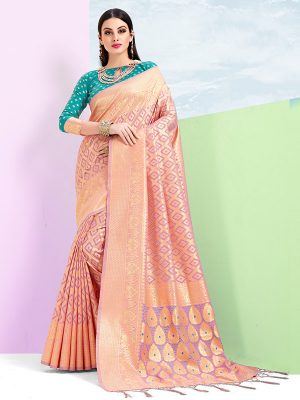 Pink & Gold Colour Designer Cotton Jacquard Coloroso Saree