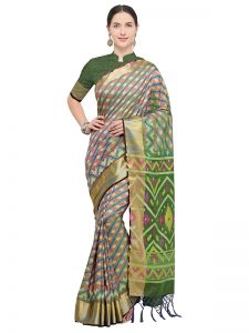 Multicolor Designer Nylon Soft Silk Ikkat Silk Saree