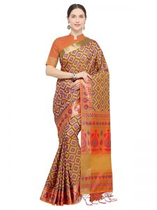 Multicolor Designer Nylon Soft Silk Ikkat Silk Saree