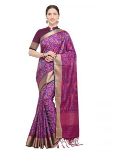 Multicolor Designer Nylon Soft Silk Ikkat Silk Saree