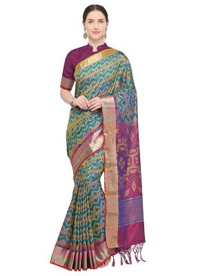 Multicolor Designer Nylon Soft Silk Ikkat Silk Saree