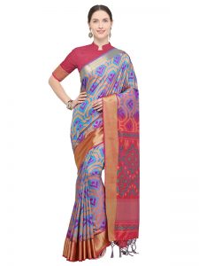 Multicolor Designer Nylon Soft Silk Ikkat Silk Saree