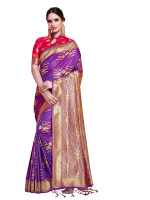 Purple Colour Designer Banarasi Soft Art Silk Masaba Saree