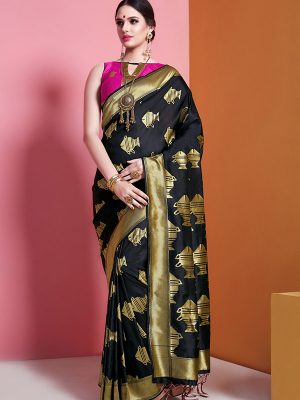 Black Colour Designer Banarasi Soft Art Silk Masaba Saree