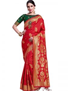 Red Colour Designer Banarasi Soft Art Silk Masaba Saree