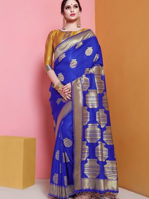 Blue Colour Designer Banarasi Soft Art Silk Masaba Saree