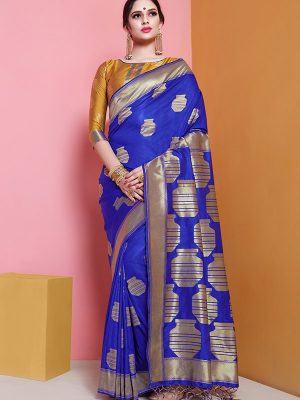 Blue Colour Designer Banarasi Soft Art Silk Masaba Saree