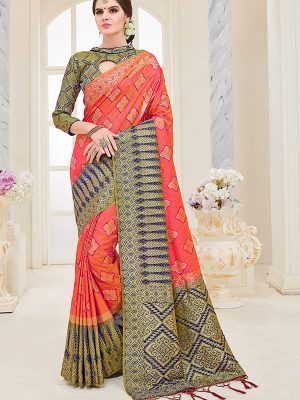 Peach Colour Designer Nylon Silk Parisera Saree