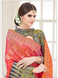 Peach Colour Designer Nylon Silk Parisera Saree