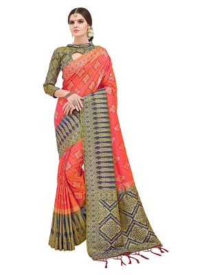 Peach Colour Designer Nylon Silk Parisera Saree