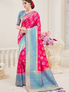 Pink Colour Designer Nylon Silk Parisera Saree