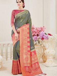 Mehendi Green Colour Designer Nylon Silk Parisera Saree