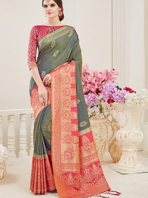 Mehendi Green Colour Designer Nylon Silk Parisera Saree