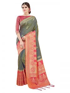 Mehendi Green Colour Designer Nylon Silk Parisera Saree