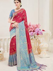 Pink Colour Designer Nylon Silk Parisera Saree