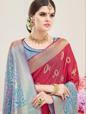 Pink Colour Designer Nylon Silk Parisera Saree