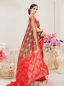 Green & Pink Colour Designer Nylon Silk Parisera Saree