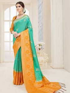 Teal Green Colour Designer Nylon Silk Parisera Saree