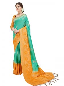 Teal Green Colour Designer Nylon Silk Parisera Saree