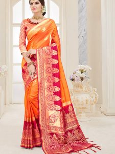 Orange Colour Designer Nylon Silk Parisera Saree