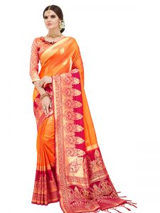 Orange Colour Designer Nylon Silk Parisera Saree