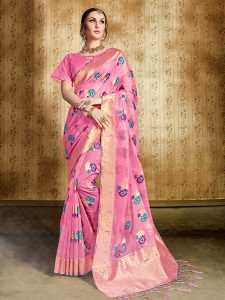 Pink Colour Designer Nylon Organza Silk Roliana Saree