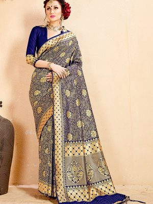 Blue Colour Designer Banarasi Art Silk Omnah Saree