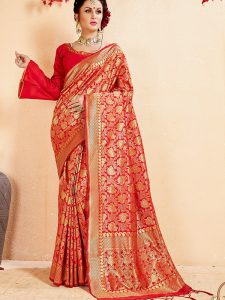 Red Colour Designer Banarasi Art Silk Omnah Saree