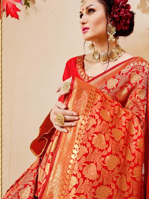 Red Colour Designer Banarasi Art Silk Omnah Saree