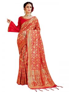Red Colour Designer Banarasi Art Silk Omnah Saree