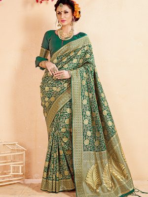 Green Colour Designer Banarasi Art Silk Omnah Saree