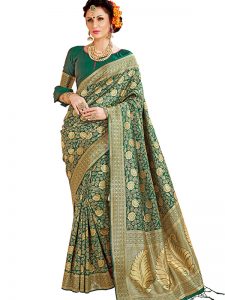 Green Colour Designer Banarasi Art Silk Omnah Saree