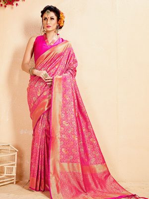 Rani Colour Designer Banarasi Art Silk Omnah Saree