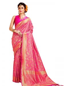 Rani Colour Designer Banarasi Art Silk Omnah Saree