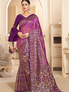 Purple Colour Designer Linen Silk Samayak Saree