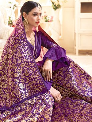 Purple Colour Designer Linen Silk Samayak Saree