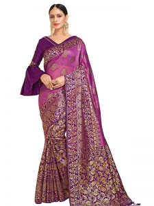 Purple Colour Designer Linen Silk Samayak Saree