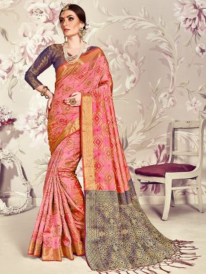 Pink Colour Designer Banarasi Silk Paridhan Saree